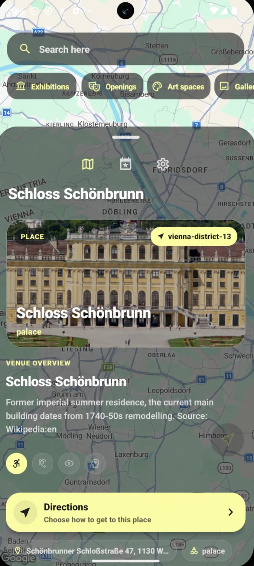 ONE_APP venue detail card for Schloss Schönbrunn